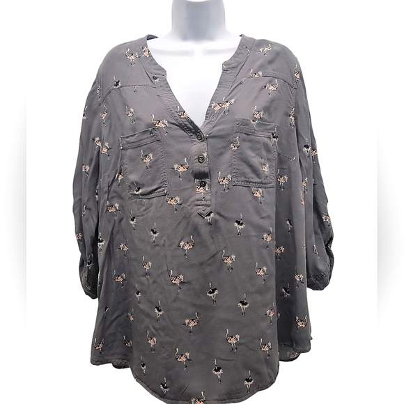 Torrid Ostrich Bird Gray Harper Rayon Twill Pullover Top Sz 2 Shirt Plus Size - Picture 1 of 15